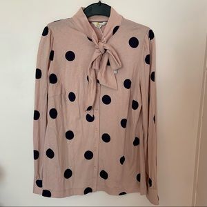 NWT Boden button down top size 10 polka dot pink and navy